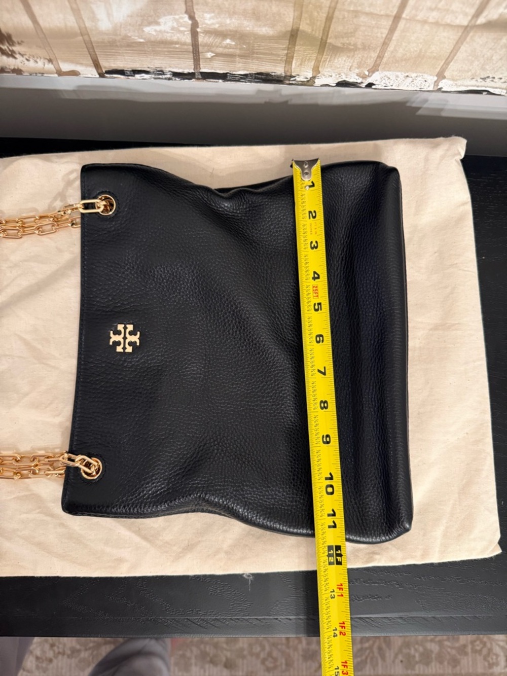 Tory Burch Black Pebbled Leather Shoulder Bag with Gold Chain - Picture 13 of 14